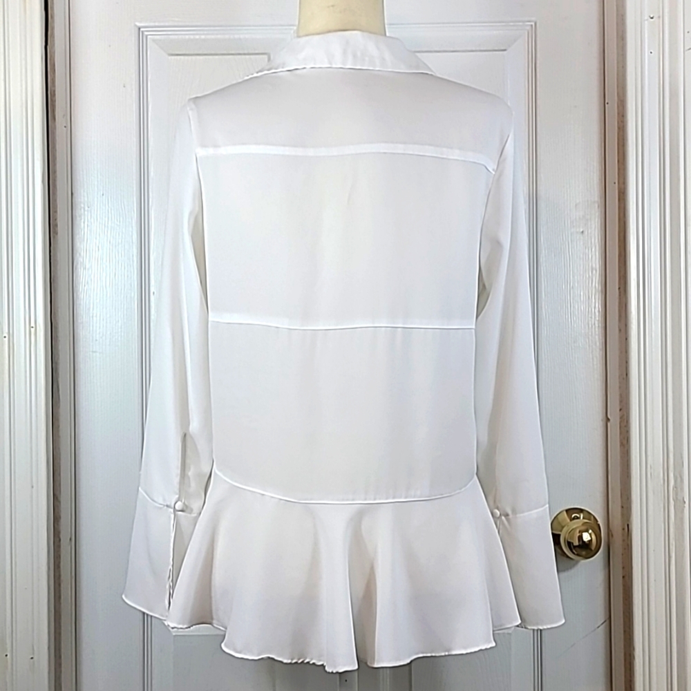 Soft Surroundings Cream Peplum V-Neck Blouse - Picture 5 of 13